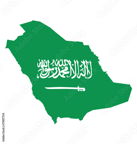 Flag of Saudi Arabia overlaid on outline map
