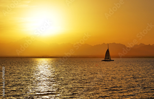 Sunset and yacht on Red Sea  Hurghada  Egypt