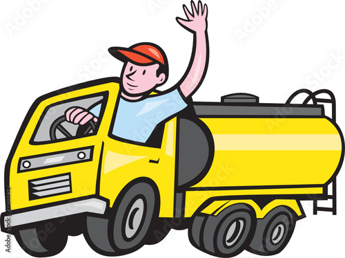 Tanker Truck Driver Waving Cartoon