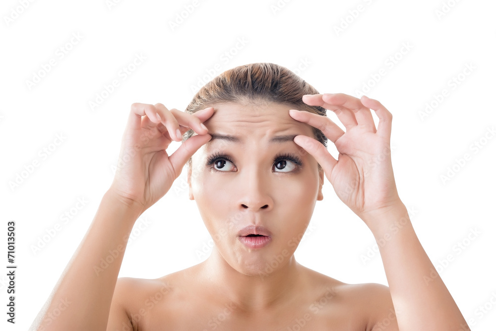 Fototapeta premium Asian beauty look at her wrinkle