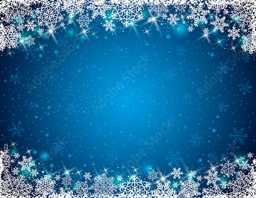 blue background with  frame of snowflakes,  vector