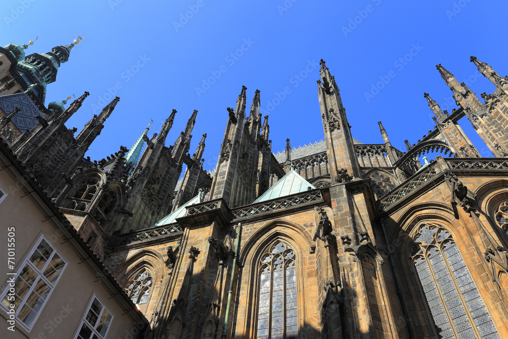 Detail of the gothic St. Vitus' Cathedral on Prague Castle