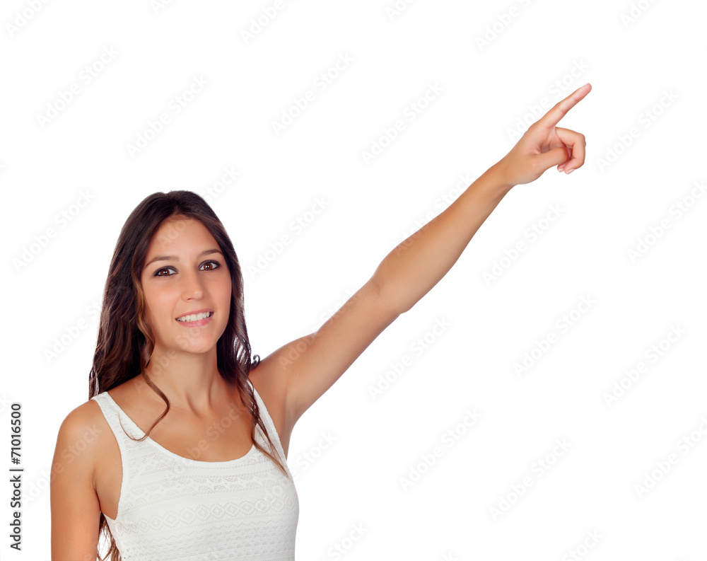 Attractive casual gril pointing Attractive casual gril pointing