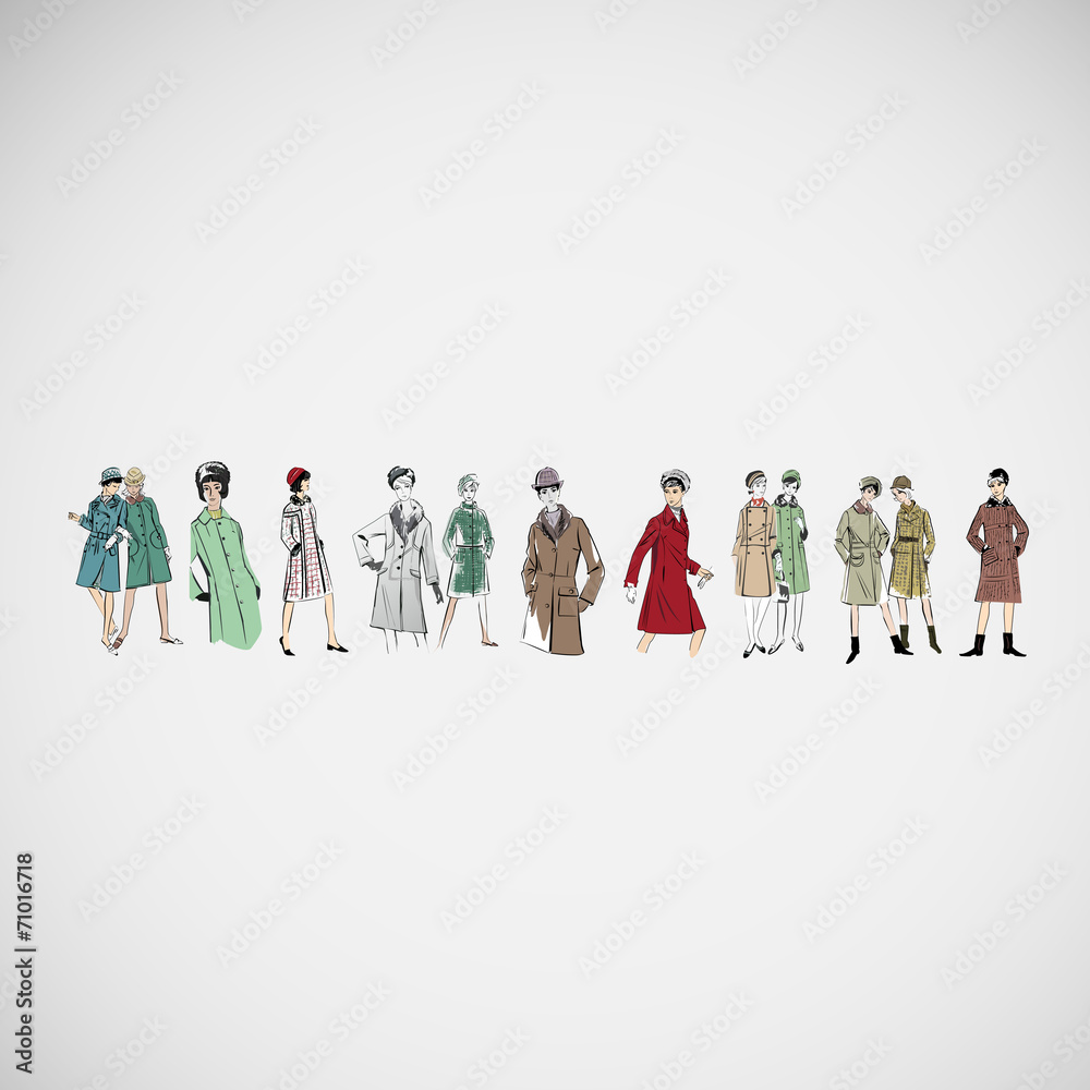 Vector sketch girls in fashion clothes eps