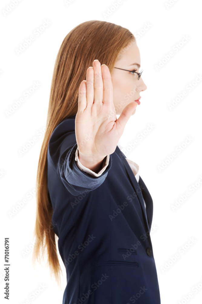 Businesswoman show NO gesture. Businesswoman show NO gesture.