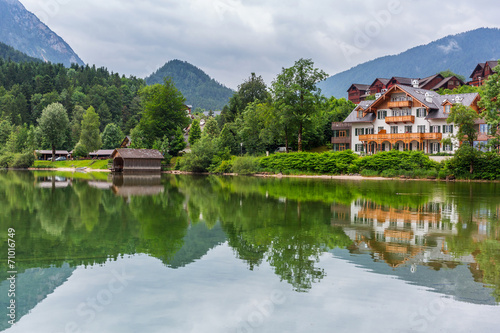 Idyllic scenery of Grundlsee lake in Alps mountains, Austria