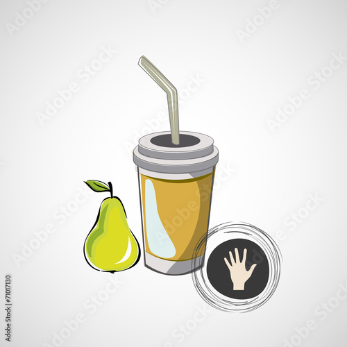 Vector sketch paper cup with straw and pear