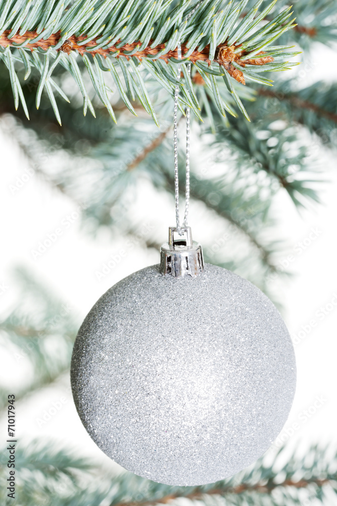 One separated christmas ball handing on a twig. One separated christmas ball handing on a twig.