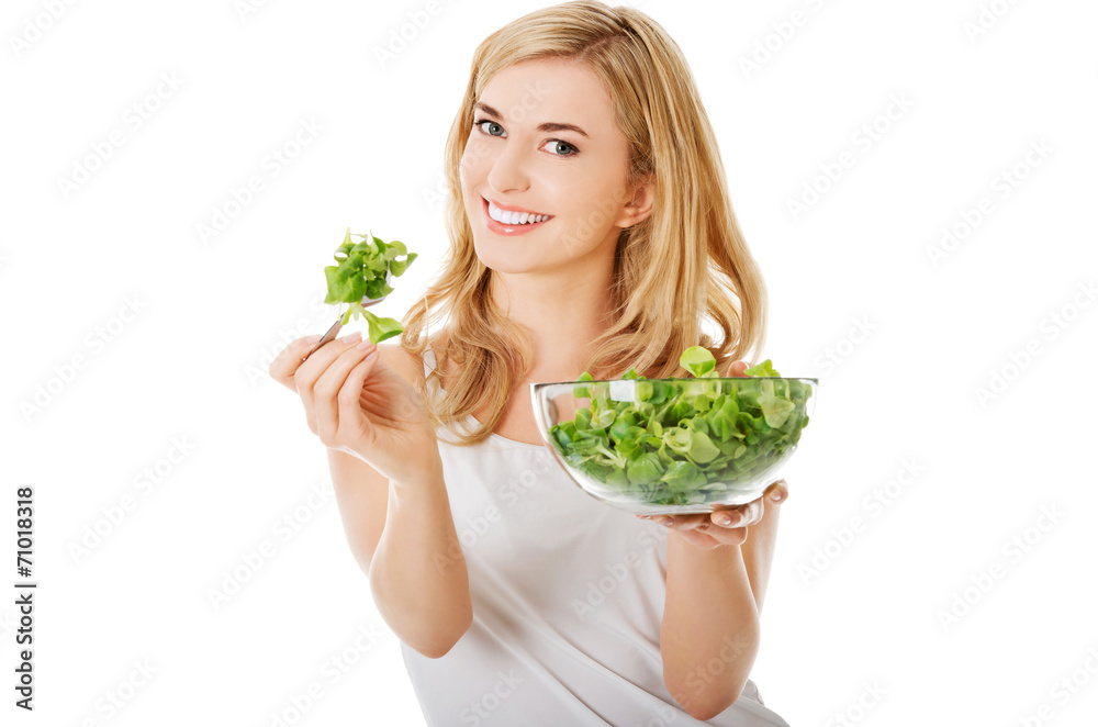 Smiling woman eating salat