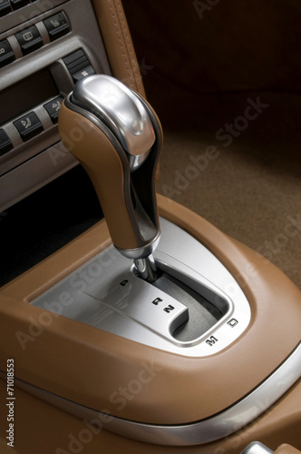 Car interior. Automatic transmission gear shift. photo