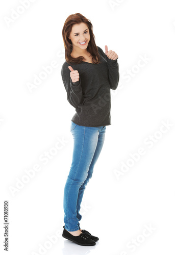 Happy woman with ok hand sign