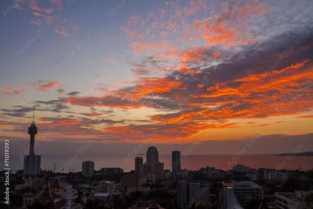 Twilight view panorama of Pattaya city at Thailand.