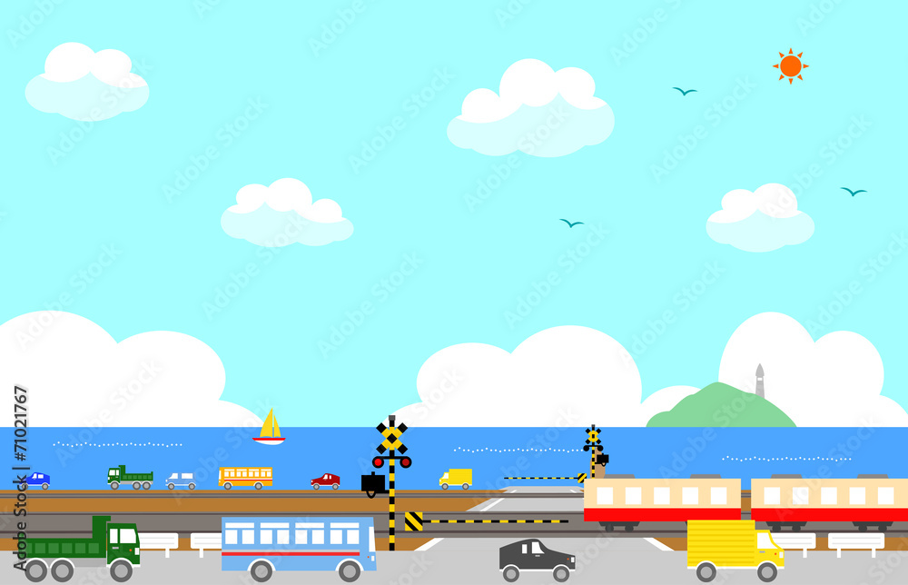 Fototapeta premium 踏切と海