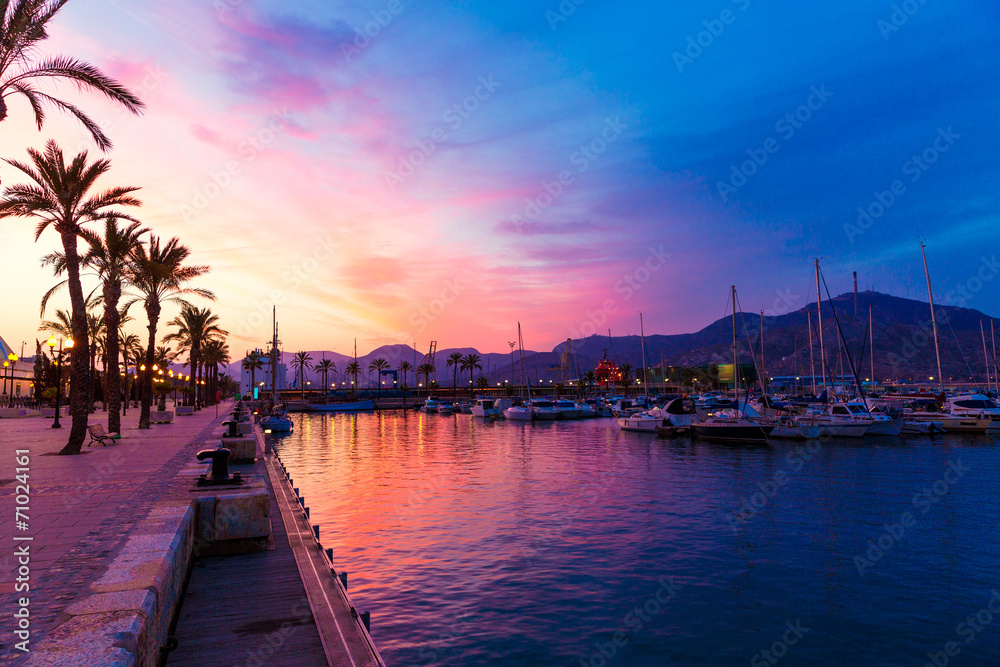 Cartagena Murcia port marina sunset in spain