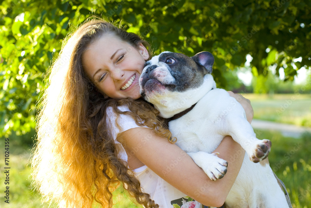Beautiful young girl and her dog Beautiful young girl and her dog