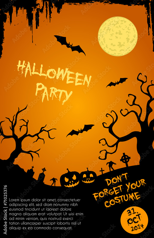 Halloween party flyer template - orange and black
