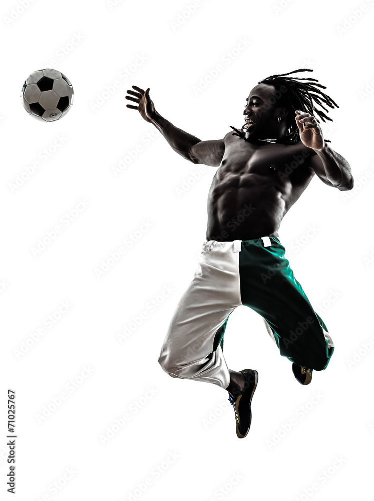 Fototapeta premium black man soccer player silhouette