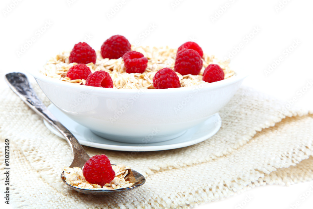 Fresh raspberry and Oatmeal flakes. Healthy food. Fresh raspberry and Oatmeal flakes. Healthy food.