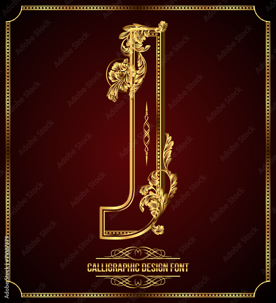 Calligraphic Design Font with Typographic Floral Elements. J Calligraphic Design Font with Typographic Floral Elements. J