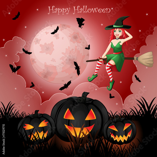 Halloween greeting card with witch