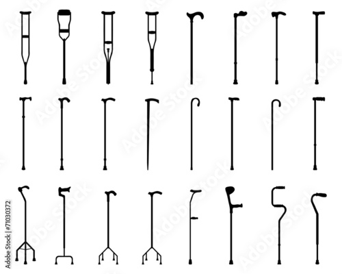 Foto Black silhouettes of sticks and crutches, vector