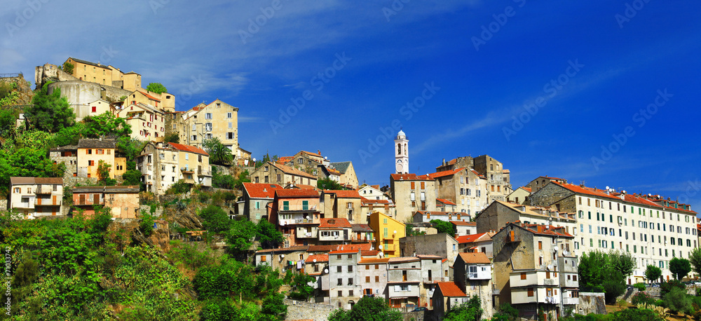Panoramic  scenic view of  Corte in Corsica