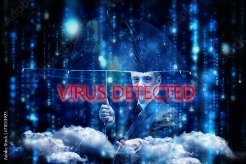 Virus detected against lines of blue blurred letters falling