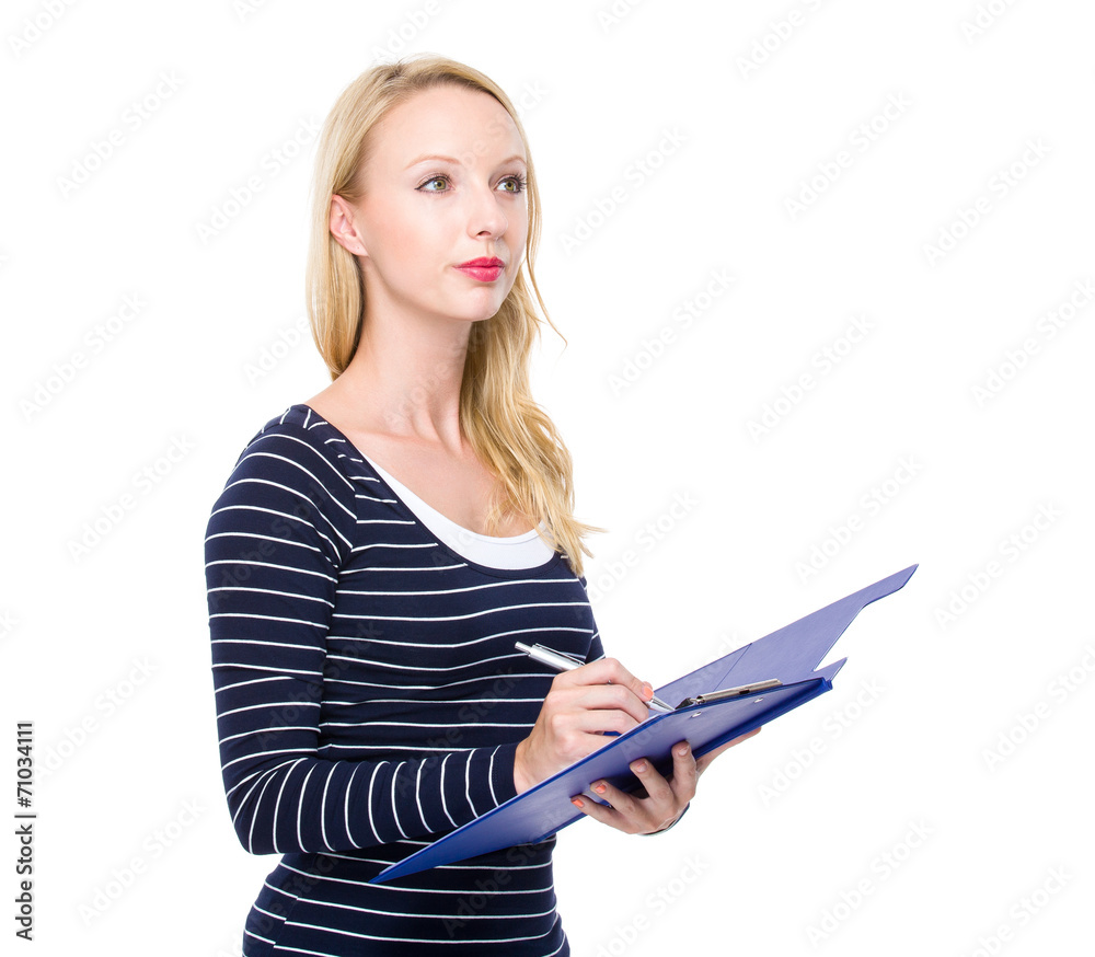 Woman write on clipboard Woman write on clipboard