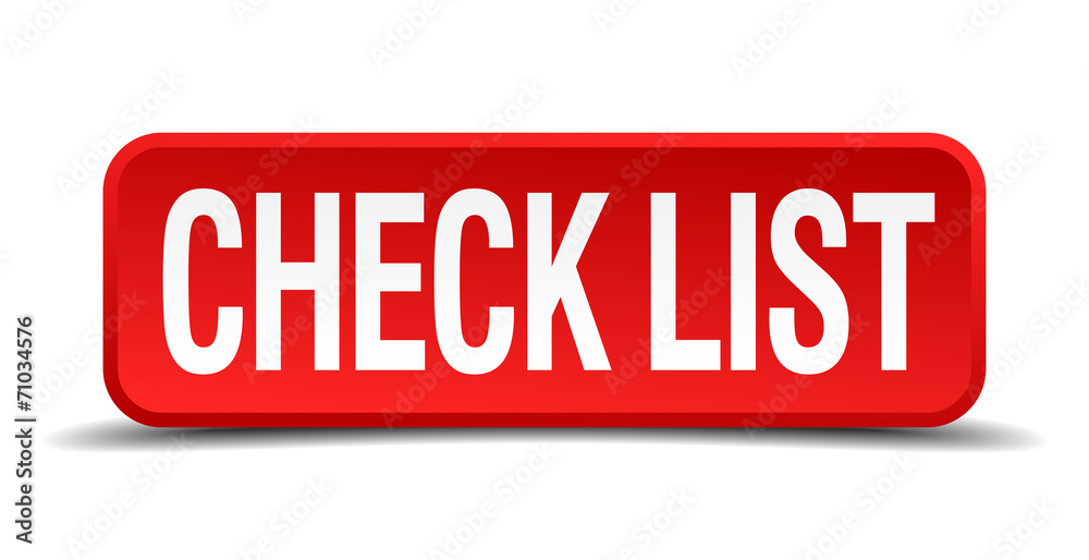 check list red 3d square button on white background check list red 3d square button on white background