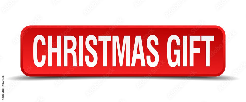 christmas gift red 3d square button on white background christmas gift red 3d square button on white background
