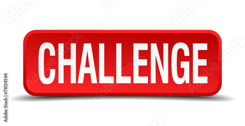 challenge red 3d square button on white background