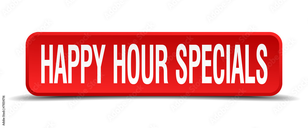 happy hour specials red 3d square button on white background happy hour specials red 3d square button on white background