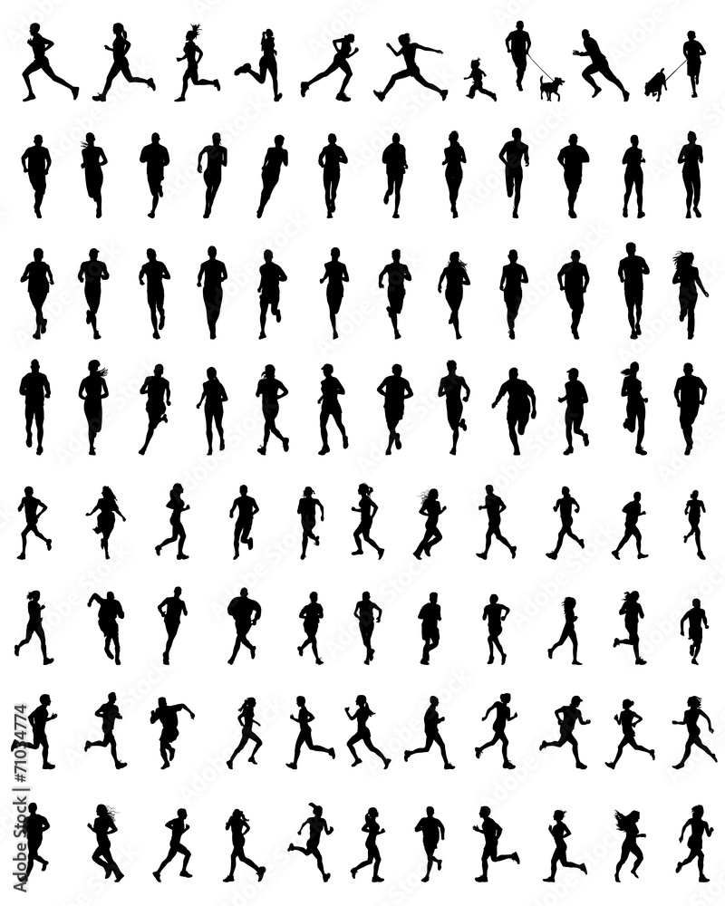 Black silhouettes of running
