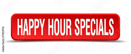 happy hour specials red 3d square button on white background