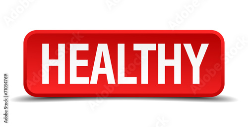 Healthy red 3d square button on white background