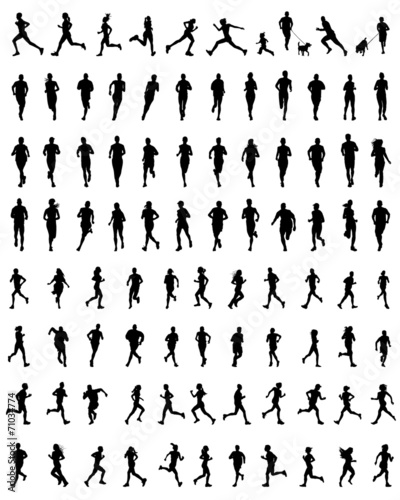 Black silhouettes of running