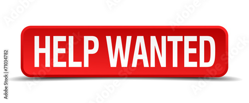 help wanted red 3d square button on white background
