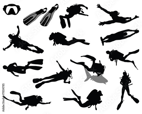 Black silhouette of diver, vector