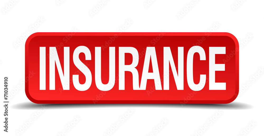 Insurance red 3d square button on white background Insurance red 3d square button on white background