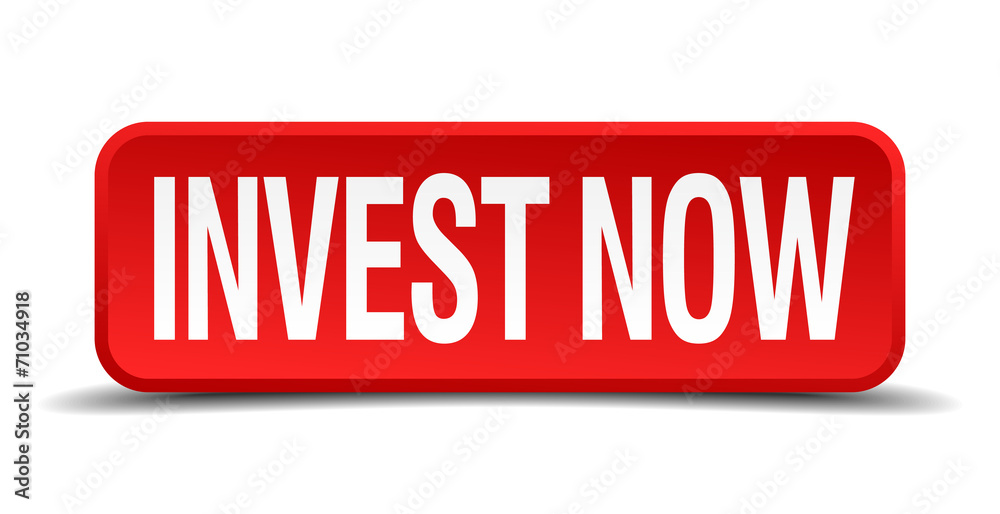 invest now red 3d square button on white background invest now red 3d square button on white background