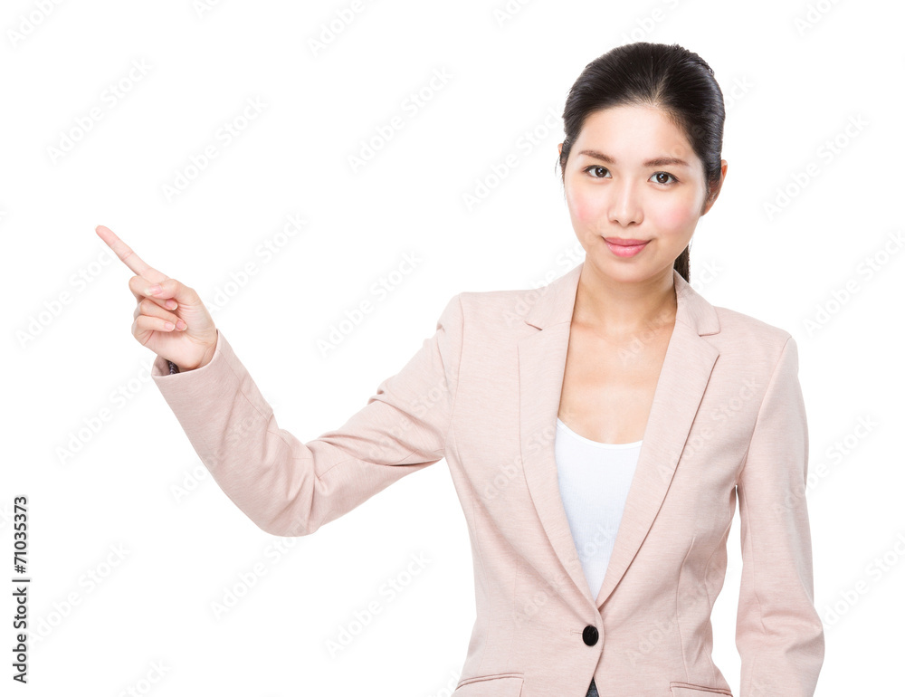 Asian business woman finger point aside Asian business woman finger point aside