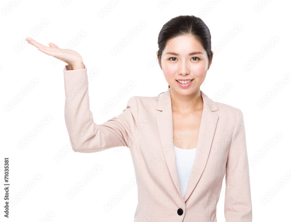 Business woman with hand show blank sign Business woman with hand show blank sign