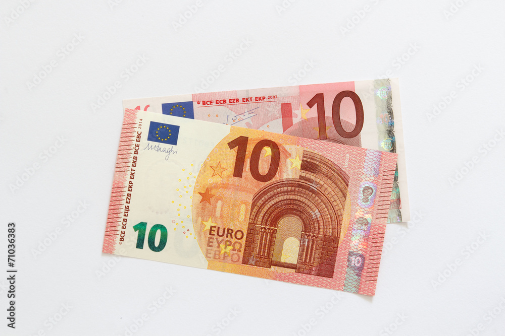 Alter und neuer Zehn Euro Geldschein aufgefächert Alter und neuer Zehn Euro Geldschein aufgefächert