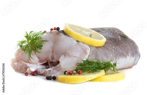 Eel fillet with spices. Isolate on white background photo