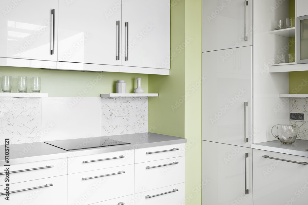 Fototapeta premium Simple kitchen in white colors