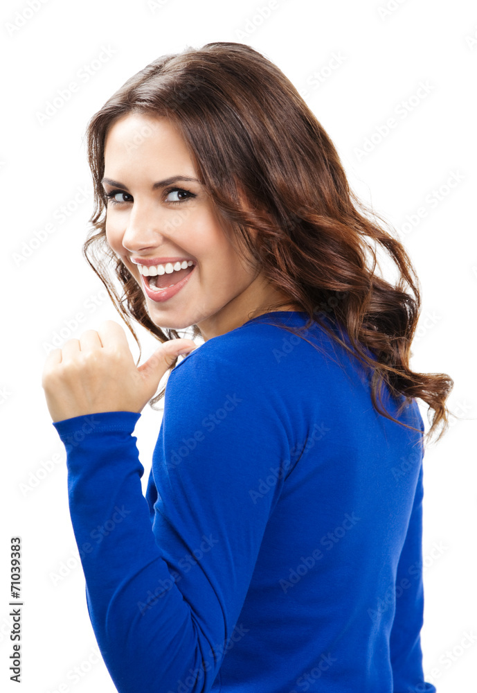 Woman showing thumbs up gesture, isolated Woman showing thumbs up gesture, isolated