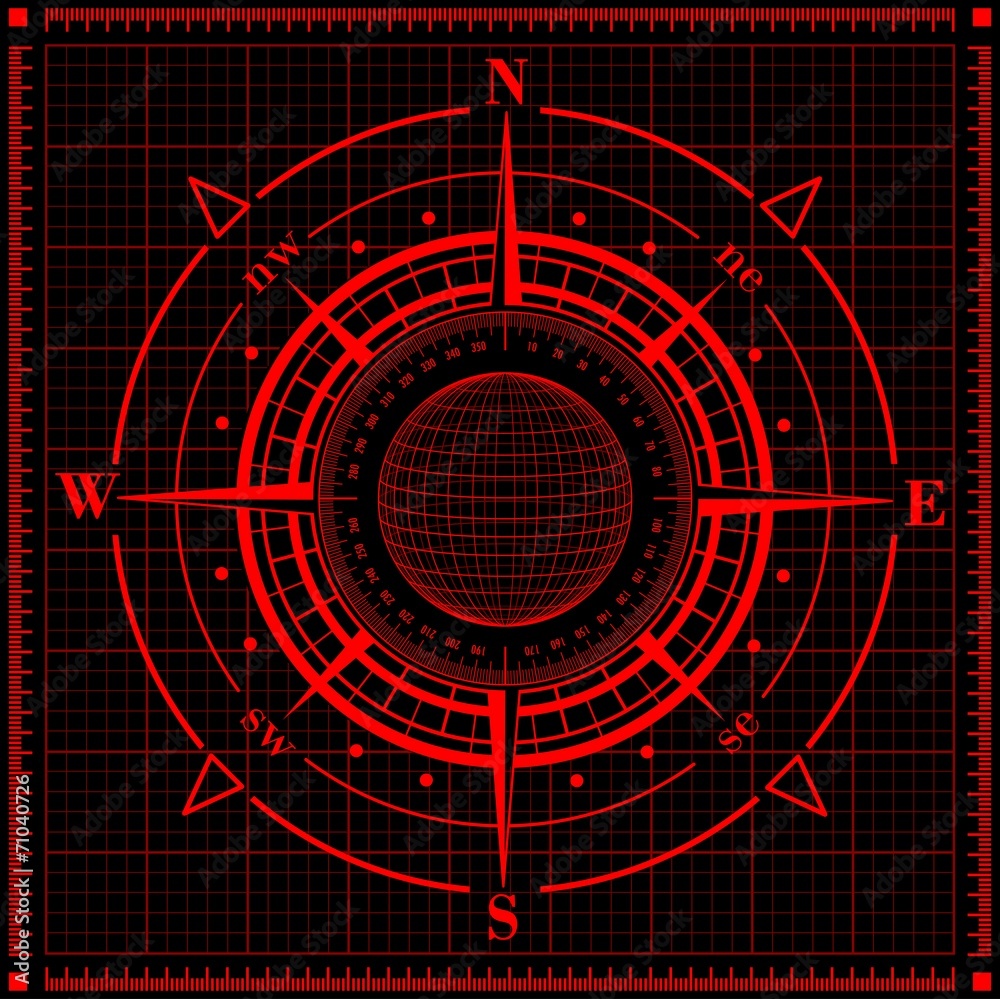 Radar compass rose with globe. Radar compass rose with globe.