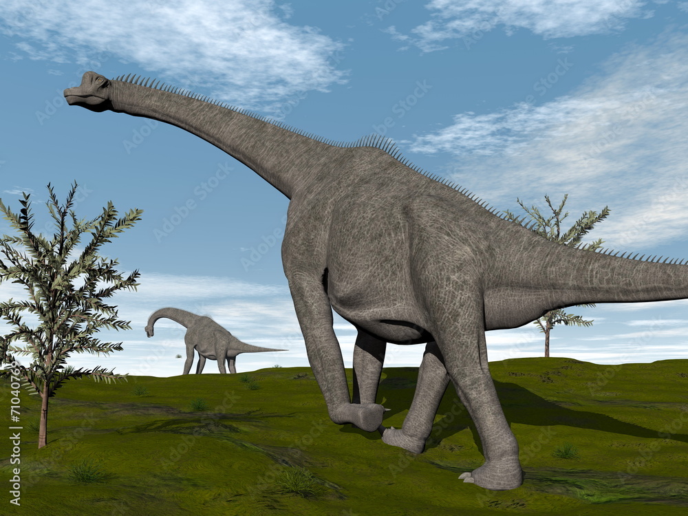 Obraz premium Spacer dinozaurów Brachiosaurus - renderowanie 3D