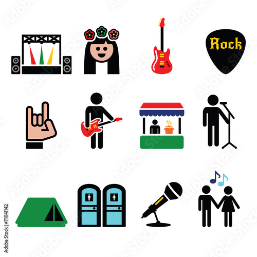 Music festival, live concert vector icons set