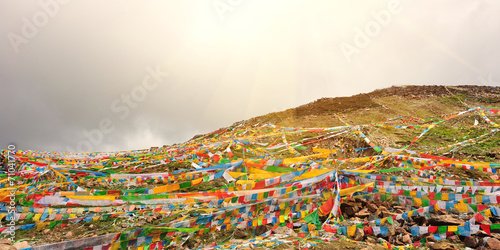 Buddhist tibetan prayer flags in tibet,china 
